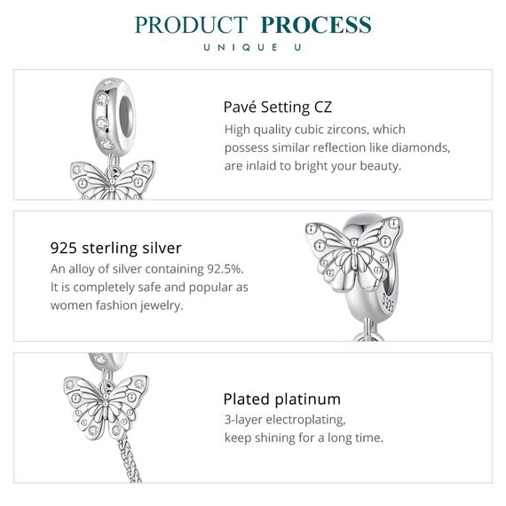 Schmetterling Sicherheitskette für Pandora Armbänder, 925 Sterling Silber Clip Lock Stopper Bead Charms, Schmuck geschenk für Frauen Mädchen