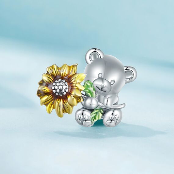 Sonnenblumen-Charme für Pandora-Armbänder, 925 Sterling Silber Bären-Charm-Anhänger-Schmuckgeschenk für Frau Teenager-Mädchen Mutter Tochter