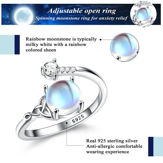 MILACOLATO Ring Silber 925 Damen Mondstein Ring Verstellbar Mondstein Ringe Silber Vintage Ringe Frauen Keltisches Dreieck Zirkonia Rings Oval Rund Herz Edelstein Rings Schmuck Für Sie Mit Geschenkbox
