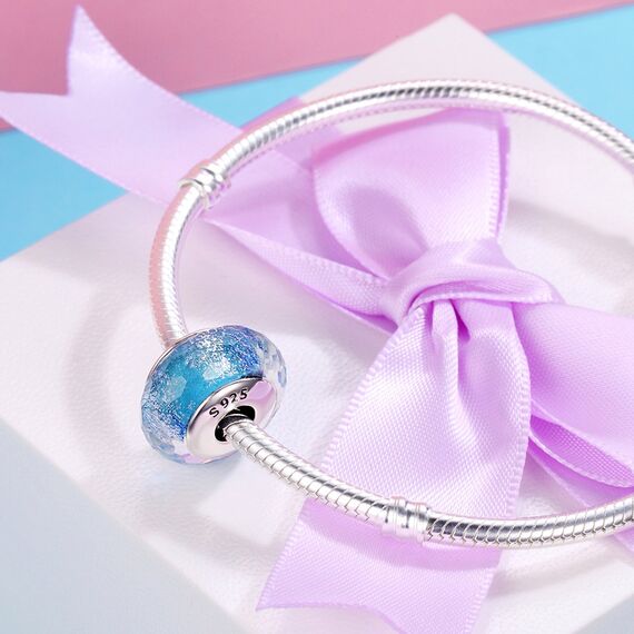 925 Sterling Silber Blaues Murano-Glas Charm für Pandora-Armband,Schmuckgeschenk für Damen