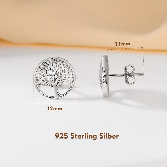 Lydreewam Lebensbaum Ohrringe für Damen 925 Sterling Silber Baum des Lebens Ohrstecker für Geburtstag Muttertag Weihnachten, Durchmesser 12mm
