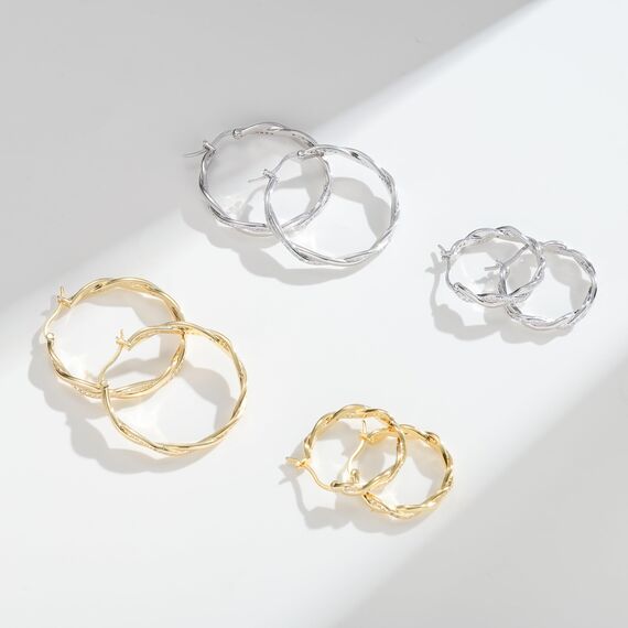 Ohrringe Silber 925 Creolen Für Damen | Gedrehte Zirkonia Creolen, Silber & 14K Vergoldet | Funkelnd, Leicht, Hypoallergen