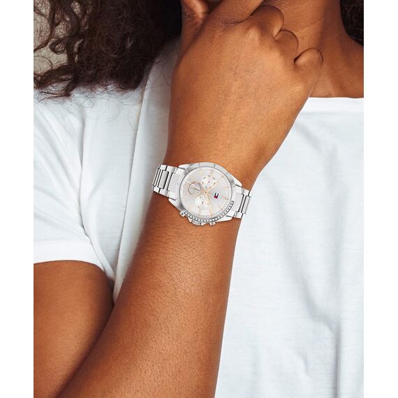 Tommy Hilfiger Multi Zifferblatt Quarz Uhr für Damen mit Silbernes Edelstahlarmband - 1782384