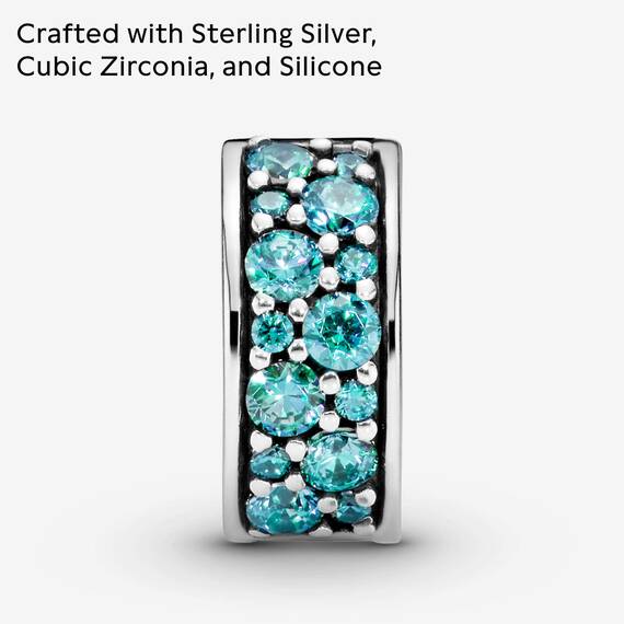 PANDORA Moments Petrolfarbener Pavé-Clip Sterling Silber, Cubic Zirconia 791817MCZ