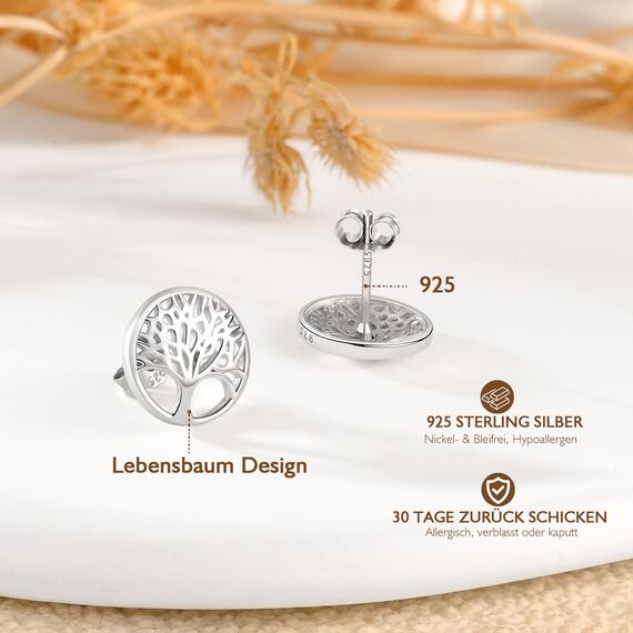 Lydreewam Lebensbaum Ohrringe für Damen 925 Sterling Silber Baum des Lebens Ohrstecker für Geburtstag Muttertag Weihnachten, Durchmesser 12mm