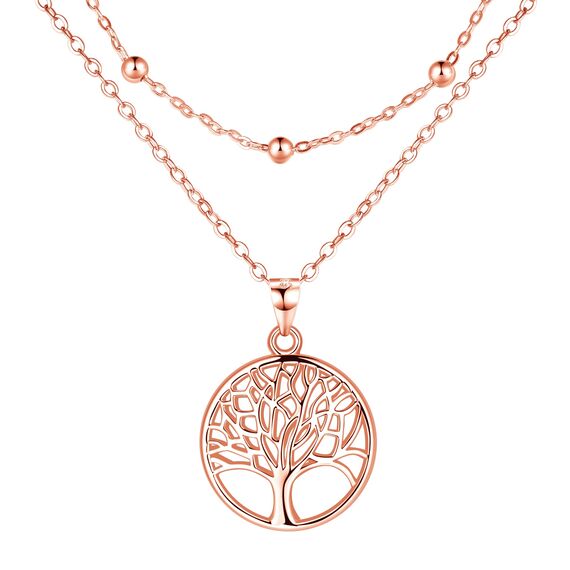 Lydreewam Lebensbaum Kette für Damen 925 Sterling Silber Baum des Lebens Doppel Layered Halskette mit Geschenkbox für Geburtstag Muttertag Weihnachten, verstellbar 40+5cm (Rosegold)