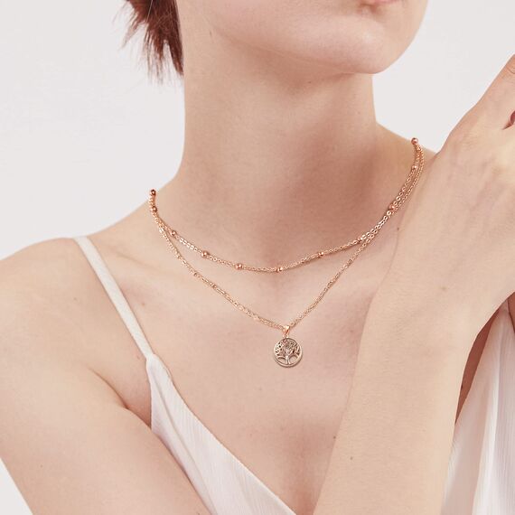 Lydreewam Lebensbaum Kette für Damen 925 Sterling Silber Baum des Lebens Doppel Layered Halskette mit Geschenkbox für Geburtstag Muttertag Weihnachten, verstellbar 40+5cm (Rosegold)