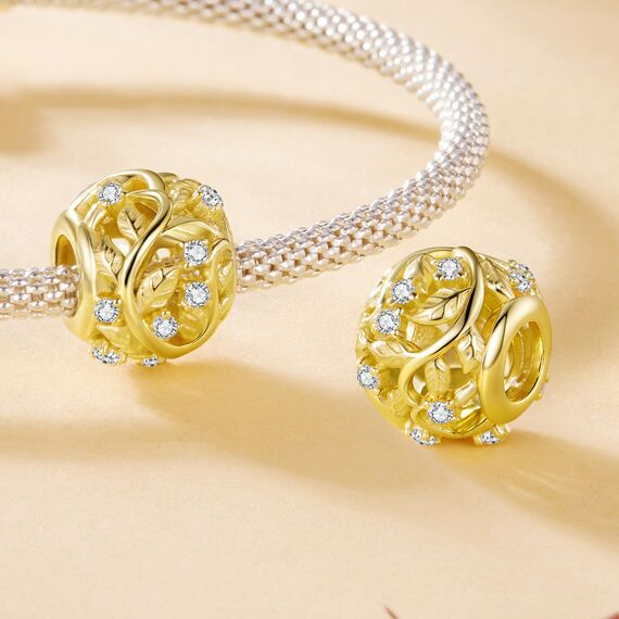 925 Sterling Silber Charm mit Goldenen Blättern & Ranken für Pandora Armband
