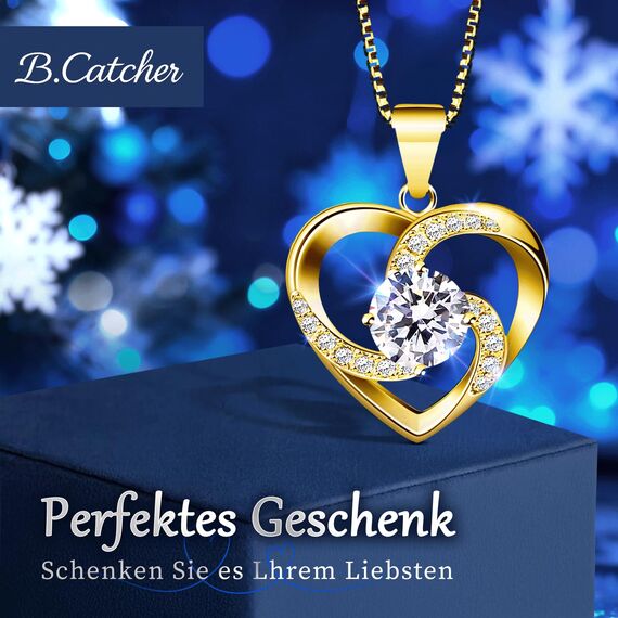 B.Catcher Halskette Damen, Silber 925 Herzkette, Herz änhänger Silber Kette Damen, Muttertag Geburtstag Valentinstag Weihnachten Schmuck Geschenke Frauen Ehefrau, Mutter, Freundin, Tochter, 45 cm (03)