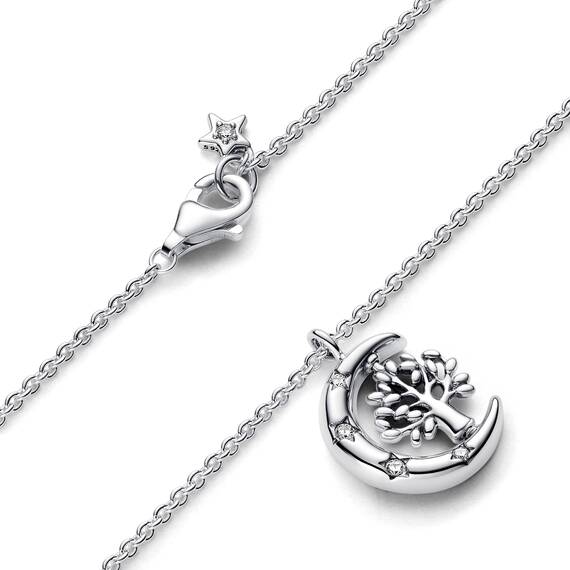 PANDORA Timeless Mond & drehender Lebensbaum Anhänger Halskette aus Sterling Silber mit Zirkonia Steinen, Größe 50cm, 392992C01-50