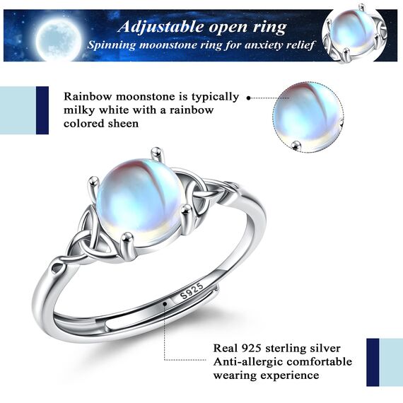 MILACOLATO Ring Silber 925 Damen Mondstein Ring Verstellbar Mondstein Ringe Silber Vintage Ringe Frauen Keltisches Dreieck Zirkonia Rings Oval Rund Herz Edelstein Rings Schmuck Für Sie Mit Geschenkbox