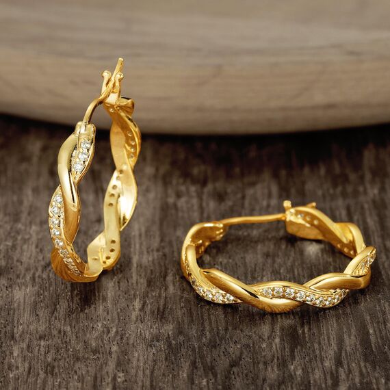 Ohrringe Silber 925 Creolen Für Damen | Gedrehte Zirkonia Creolen, Silber & 14K Vergoldet | Funkelnd, Leicht, Hypoallergen