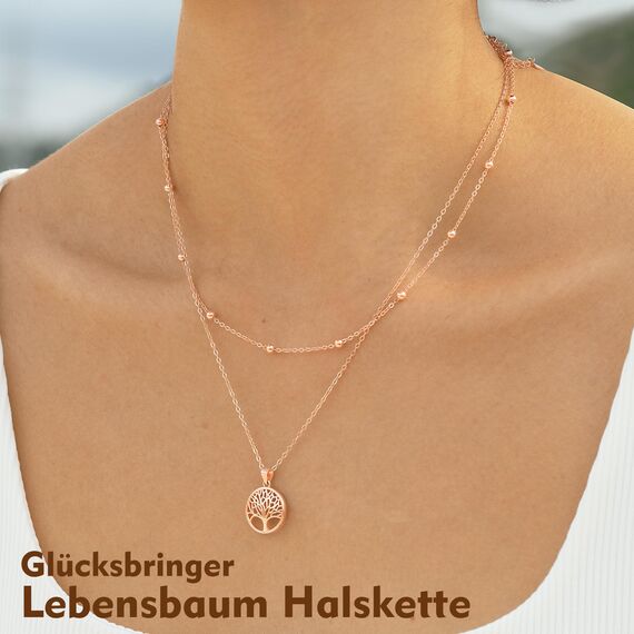 Lydreewam Lebensbaum Kette für Damen 925 Sterling Silber Baum des Lebens Doppel Layered Halskette mit Geschenkbox für Geburtstag Muttertag Weihnachten, verstellbar 40+5cm (Rosegold)