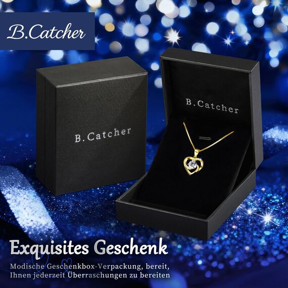 B.Catcher Halskette Damen, Silber 925 Herzkette, Herz änhänger Silber Kette Damen, Muttertag Geburtstag Valentinstag Weihnachten Schmuck Geschenke Frauen Ehefrau, Mutter, Freundin, Tochter, 45 cm (03)