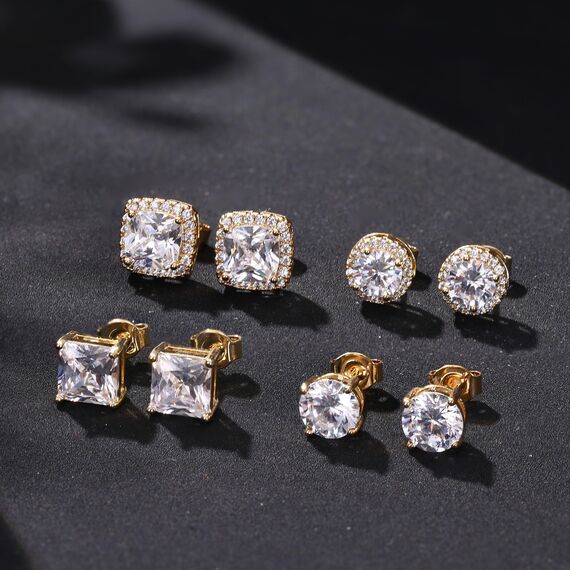 DOCHAIS Ohrringe Gold Silber 925 Ohrstecker Damen Herren 14 Karat Vergoldet Gold Silber Ohrstecker 925 Set Hypoallergene Zirkonia Ohrringe 6-10 mm, Schmuck Geschenke für Frauen Männer