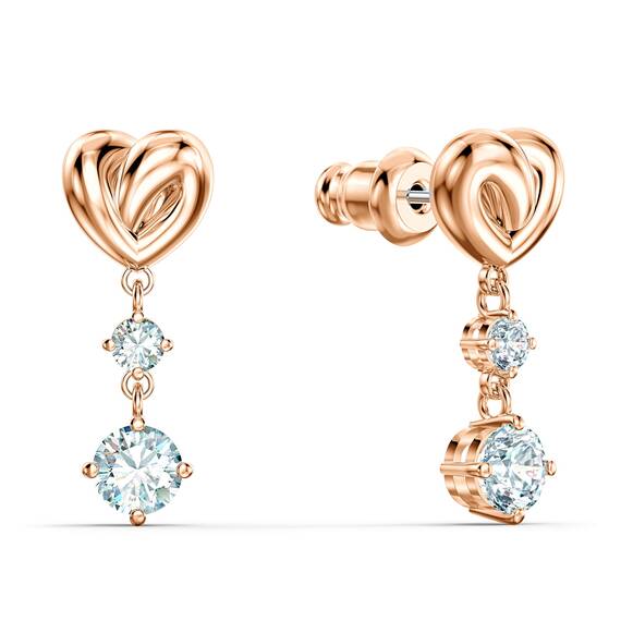 Swarovski Lifelong Heart Drop-Ohrhänger, Herz, Weiß, Roségold-Legierungsschicht