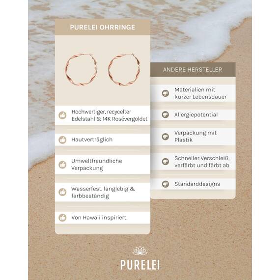 Purelei Ke Kai Ohrringe (Rosegold) – Wasserfeste Damenohrringe aus langlebigem Edelstahl – Ohrringe Damen 4,2 cm Durchmesser – Modeschmuck für deinen individuellen Look