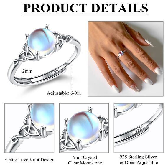 MILACOLATO Ring Silber 925 Damen Mondstein Ring Verstellbar Mondstein Ringe Silber Vintage Ringe Frauen Keltisches Dreieck Zirkonia Rings Oval Rund Herz Edelstein Rings Schmuck Für Sie Mit Geschenkbox