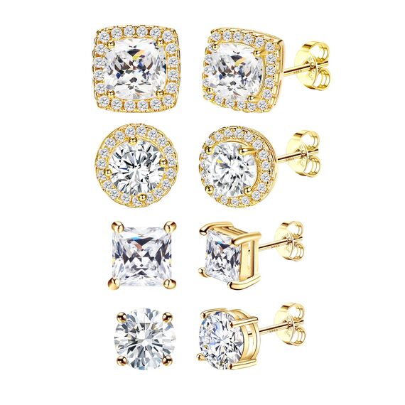 DOCHAIS Ohrringe Gold Silber 925 Ohrstecker Damen Herren 14 Karat Vergoldet Gold Silber Ohrstecker 925 Set Hypoallergene Zirkonia Ohrringe 6-10 mm, Schmuck Geschenke für Frauen Männer