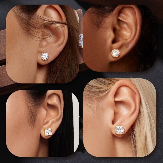 DOCHAIS Ohrringe Gold Silber 925 Ohrstecker Damen Herren 14 Karat Vergoldet Gold Silber Ohrstecker 925 Set Hypoallergene Zirkonia Ohrringe 6-10 mm, Schmuck Geschenke für Frauen Männer