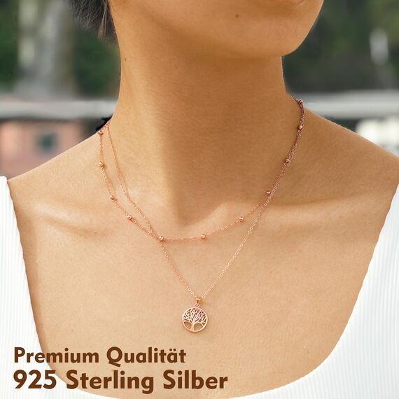 Lydreewam Lebensbaum Kette für Damen 925 Sterling Silber Baum des Lebens Doppel Layered Halskette mit Geschenkbox für Geburtstag Muttertag Weihnachten, verstellbar 40+5cm (Rosegold)