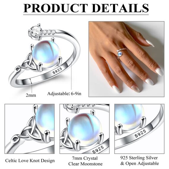 MILACOLATO Ring Silber 925 Damen Mondstein Ring Verstellbar Mondstein Ringe Silber Vintage Ringe Frauen Keltisches Dreieck Zirkonia Rings Oval Rund Herz Edelstein Rings Schmuck Für Sie Mit Geschenkbox