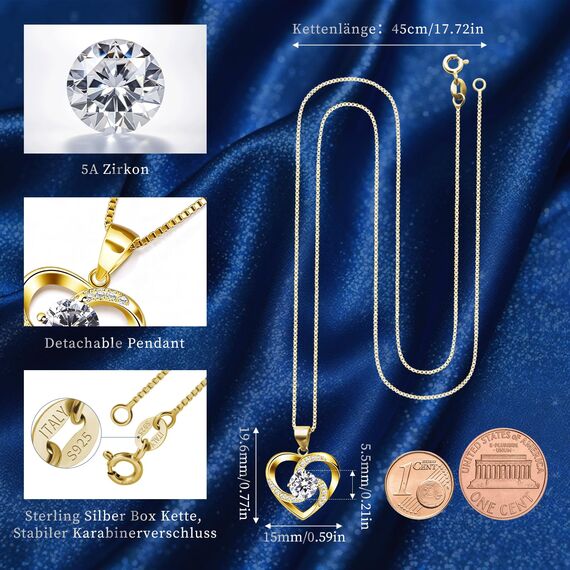 B.Catcher Halskette Damen, Silber 925 Herzkette, Herz änhänger Silber Kette Damen, Muttertag Geburtstag Valentinstag Weihnachten Schmuck Geschenke Frauen Ehefrau, Mutter, Freundin, Tochter, 45 cm (03)