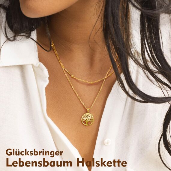 Lydreewam Lebensbaum Kette für Damen 925 Sterling Silber Baum des Lebens Doppel Layered Halskette mit Geschenkbox für Geburtstag Muttertag Weihnachten, verstellbar 40+5cm (Gold)