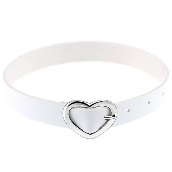 JewelryWe Schmuck Damen Choker Halsband Leder Halskette Gothic Punk Lolita Herz Collier Kette verstellbare Schnalle Kragen Halsketten für Frauen Mädchen Weiß