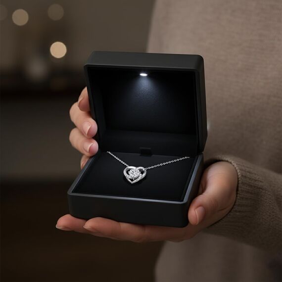 BYLITZ An meinen Schatz Kette mit Karte Herzkette mit LED Box und Spruch Halskette Damen Jahrestag Geschenk für Sie Frau Partnerin Freundin Verlobte Geburtstag Weihnachten (LED Box - Herz V2)