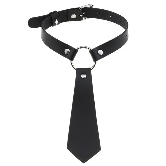 JewelryWe Schmuck Damen Choker Halsband Leder Halskette Sexy Punk O-Ring Krawatte Schlips Kragen Kette verstellbare Schnalle Halsketten für Frauen Mädchen Schwarz