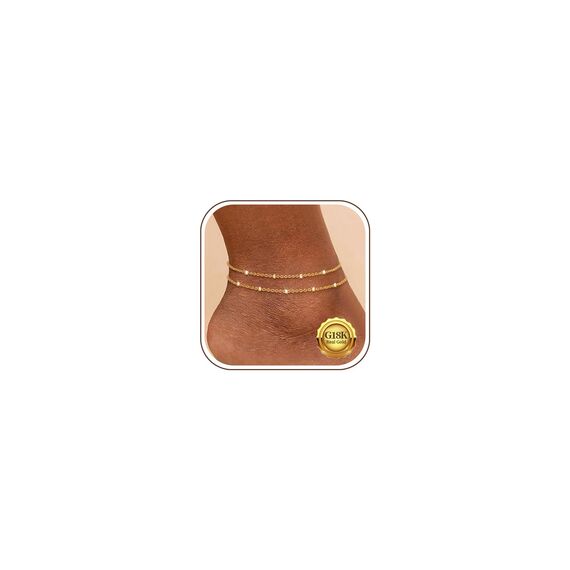 Kenivira Gold Fußkettchen für Frauen, 18K Gold zierlich geschichtet wasserdicht Fußkettchen für Frauen einstellbar, Strand Knöchel Armbänder für Damen