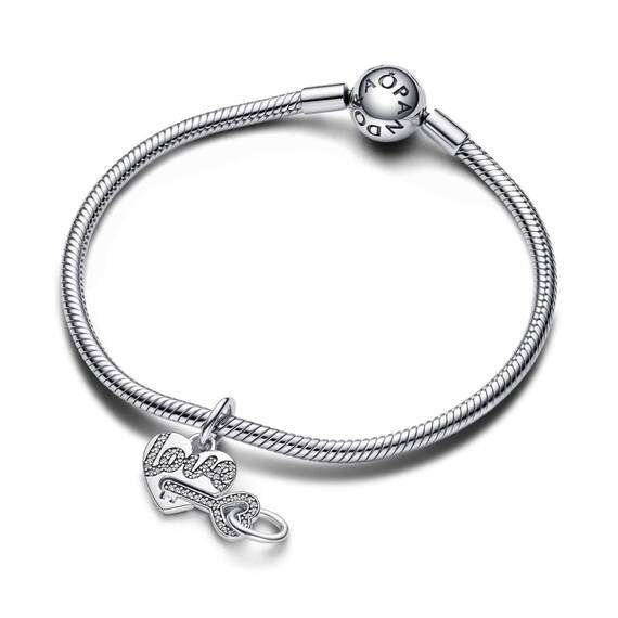 PANDORA Moments Teilbarer Herz & Schlüssel Charm-Anhänger aus Sterling Silber, Zirkonia, Kompatibel Moments Armbänder, 793081C01