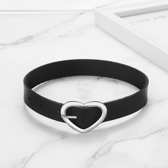 JewelryWe Schmuck Damen Choker Halsband Leder Halskette Gothic Punk Lolita Herz Collier Kette verstellbare Schnalle Kragen Halsketten für Frauen Mädchen Schwarz