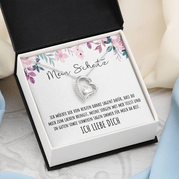 BYLITZ An meinen Schatz Halskette mit Karte Herz Kette mit LED Box und Spruch für Damen Frau Partnerin Freundin oder Verlobte zum Jahrestag Geburtstag Weihnachten (Standard Box - Herz V5)