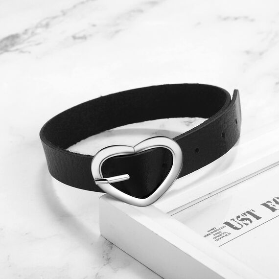 JewelryWe Schmuck Damen Choker Halsband Leder Halskette Gothic Punk Lolita Herz Collier Kette verstellbare Schnalle Kragen Halsketten für Frauen Mädchen Schwarz