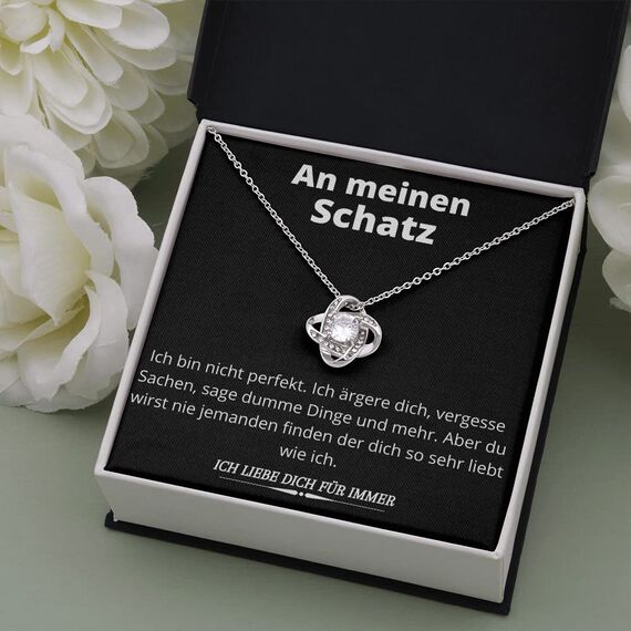 Geschenke für Freundin - An Meinen Schatz Kette, Edle Halskette für Damen 14 Karat Weißgold Beschichtet, Jahrestag, Geburtstag Geschenk
