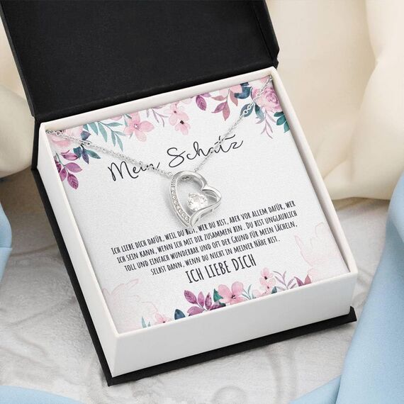 BYLITZ An meinen Schatz Halskette mit Karte Herz Kette mit LED Box und Spruch für Damen Frau Partnerin Freundin oder Verlobte zum Jahrestag Geburtstag Weihnachten (Personalisiert - Herz V9)