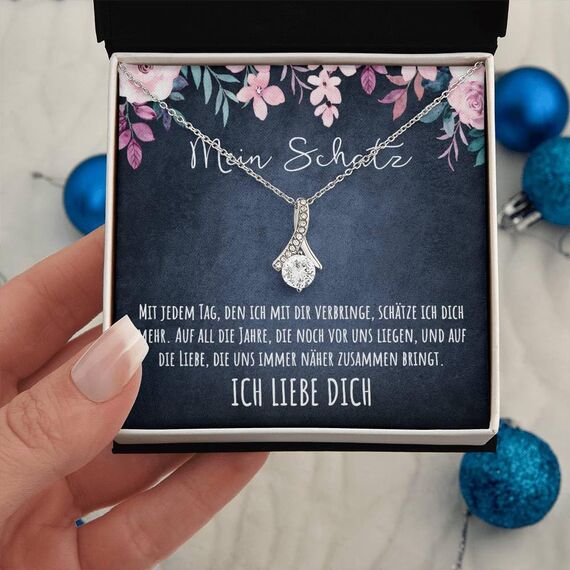BYLITZ An meinen Schatz Halskette mit Karte Herz Kette mit LED Box und Spruch für Damen Frau Partnerin Freundin oder Verlobte zum Jahrestag Geburtstag Weihnachten (Standard Box - Schlaufe V6)