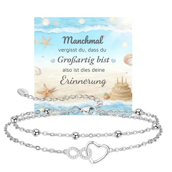 Jbniuay Fußkettchen für Damen 925 Sterling Silber - Infinity Herz Fußkette - Damen Fußkettchen - Fußkette Verstellbare 23+5cm - Geschenke für Frauen/Mädchen/mama/mutter (positive)