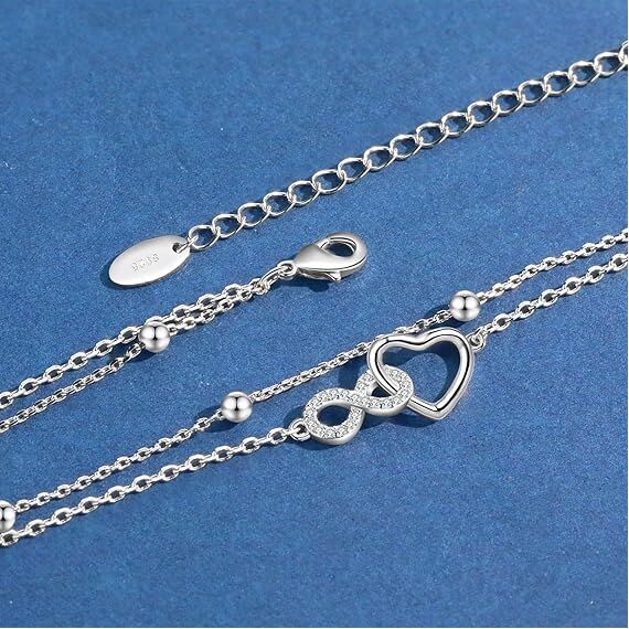 Jbniuay Fußkettchen für Damen 925 Sterling Silber - Infinity Herz Fußkette - Damen Fußkettchen - Fußkette Verstellbare 23+5cm - Geschenke für Frauen/Mädchen/mama/mutter (positive)
