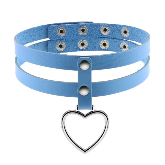 JewelryWe Schmuck Damen Choker Halsband Leder Halskette Gothic Punk Herz Zweischichtig Collier Kette mit Herz Anhänger verstellbare Kragen Halsketten für Frauen Mädchen Blau