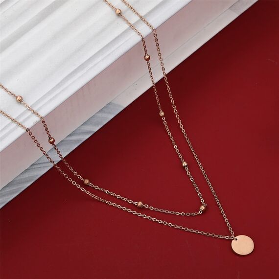 AFSTALR Damen Layered Kette Rosegold Plättchen Kette Doppel Multilayer Halskette mit Coin Runden Anhänger