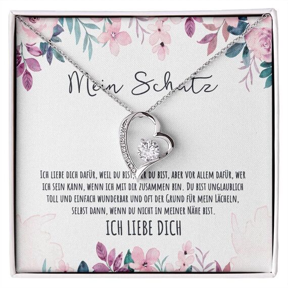 BYLITZ An meinen Schatz Halskette mit Karte Herz Kette mit LED Box und Spruch für Damen Frau Partnerin Freundin oder Verlobte zum Jahrestag Geburtstag Weihnachten (Personalisiert - Herz V9)