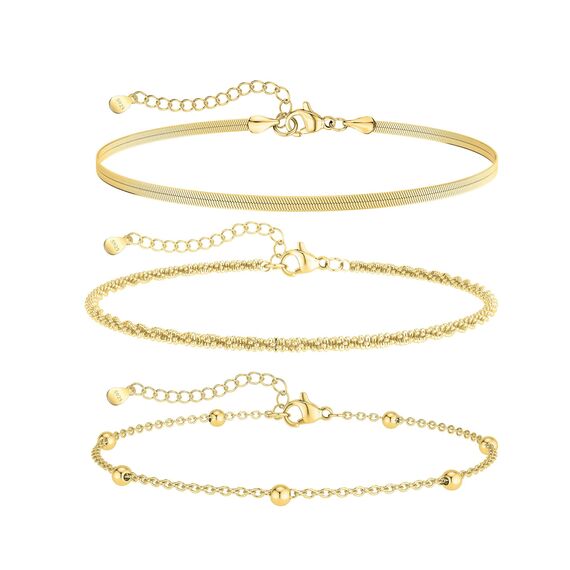 Kenivira Gold Fußkettchen für Frauen, 18K Gold zierlich geschichtet wasserdicht Fußkettchen für Frauen einstellbar, Strand Knöchel Armbänder für Damen