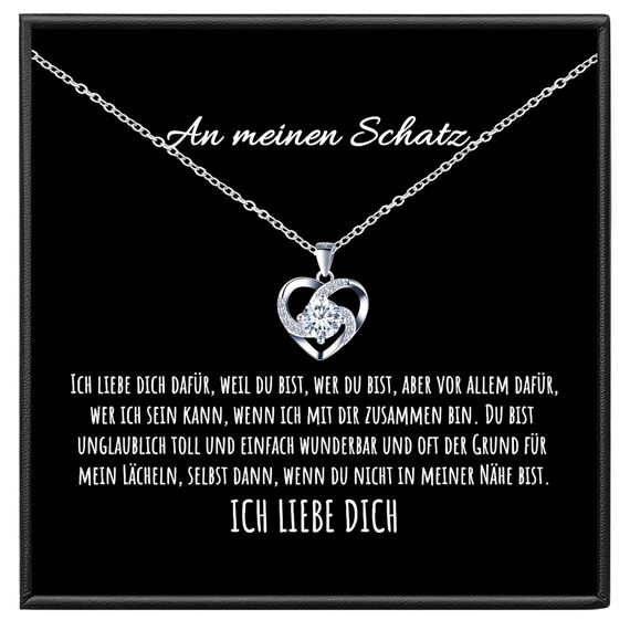 BYLITZ An meinen Schatz Kette mit Karte Herzkette mit LED Box und Spruch Halskette Damen Jahrestag Geschenk für Sie Frau Partnerin Freundin Verlobte Geburtstag Weihnachten (LED Box - Herz V2)