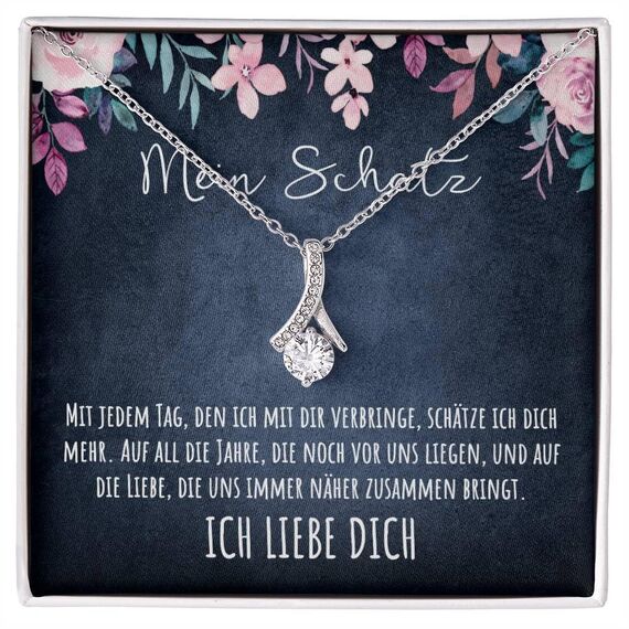 BYLITZ An meinen Schatz Halskette mit Karte Herz Kette mit LED Box und Spruch für Damen Frau Partnerin Freundin oder Verlobte zum Jahrestag Geburtstag Weihnachten (Standard Box - Schlaufe V6)