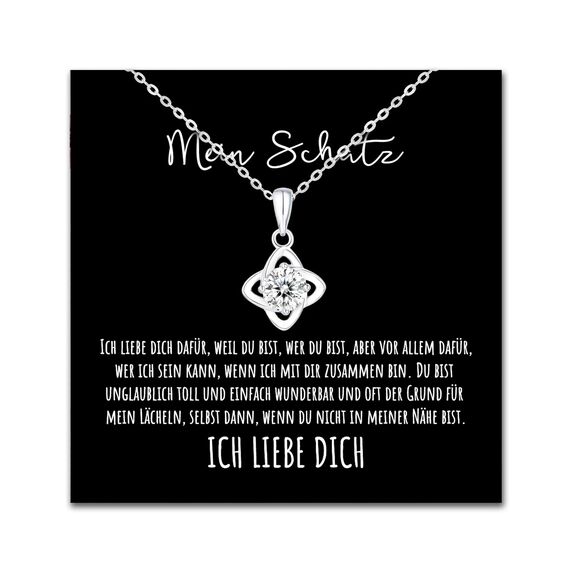 BYLITZ An meinen Schatz Kette mit Karte Herzkette mit LED Box und Spruch Halskette Damen Jahrestag Geschenk für Sie Frau Partnerin Freundin Verlobte Geburtstag Weihnachten (Standard Box - Knoten)