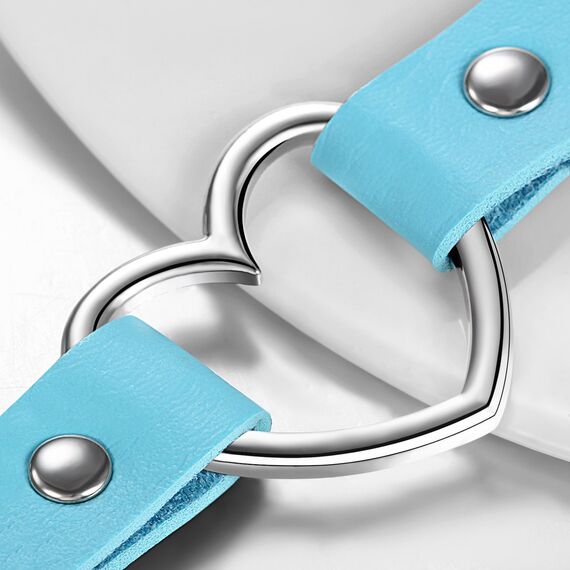 JewelryWe Schmuck Damen Choker Halsband Halskette, Leder Legierung 33-40cm Erstellbare Punk Lolita Herz Collier Kette, Blau Silber