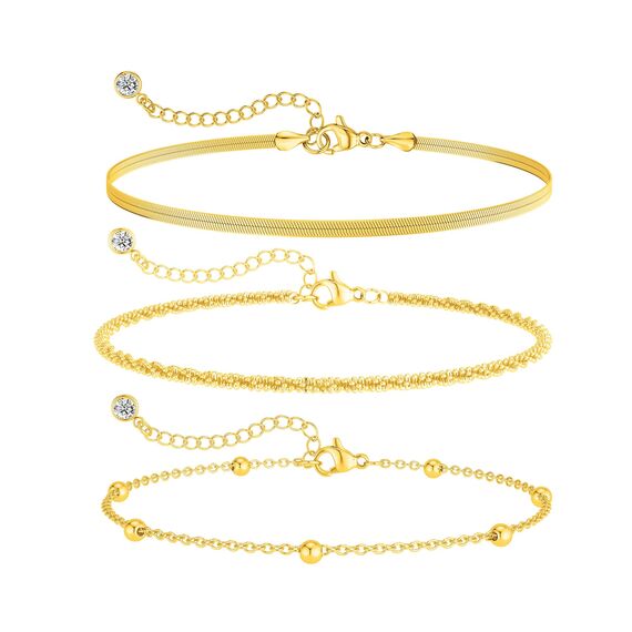 Kenivira Gold Fußkettchen für Frauen, 18K Gold zierlich geschichtet wasserdicht Fußkettchen für Frauen einstellbar, Strand Knöchel Armbänder für Damen